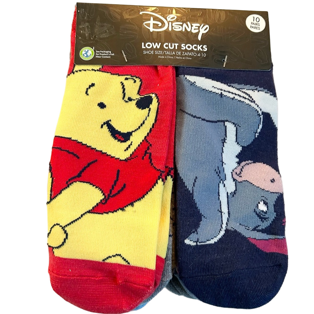 Disney Winnie The Pooh 10 Pack Low Cut Socks Shoe Size 4 - 10 NWT